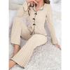 VEZFAA Women's Fashion Casual Spring Autumn Stripe Print Long Sleeve POLO Neck Trousers Pants Suits