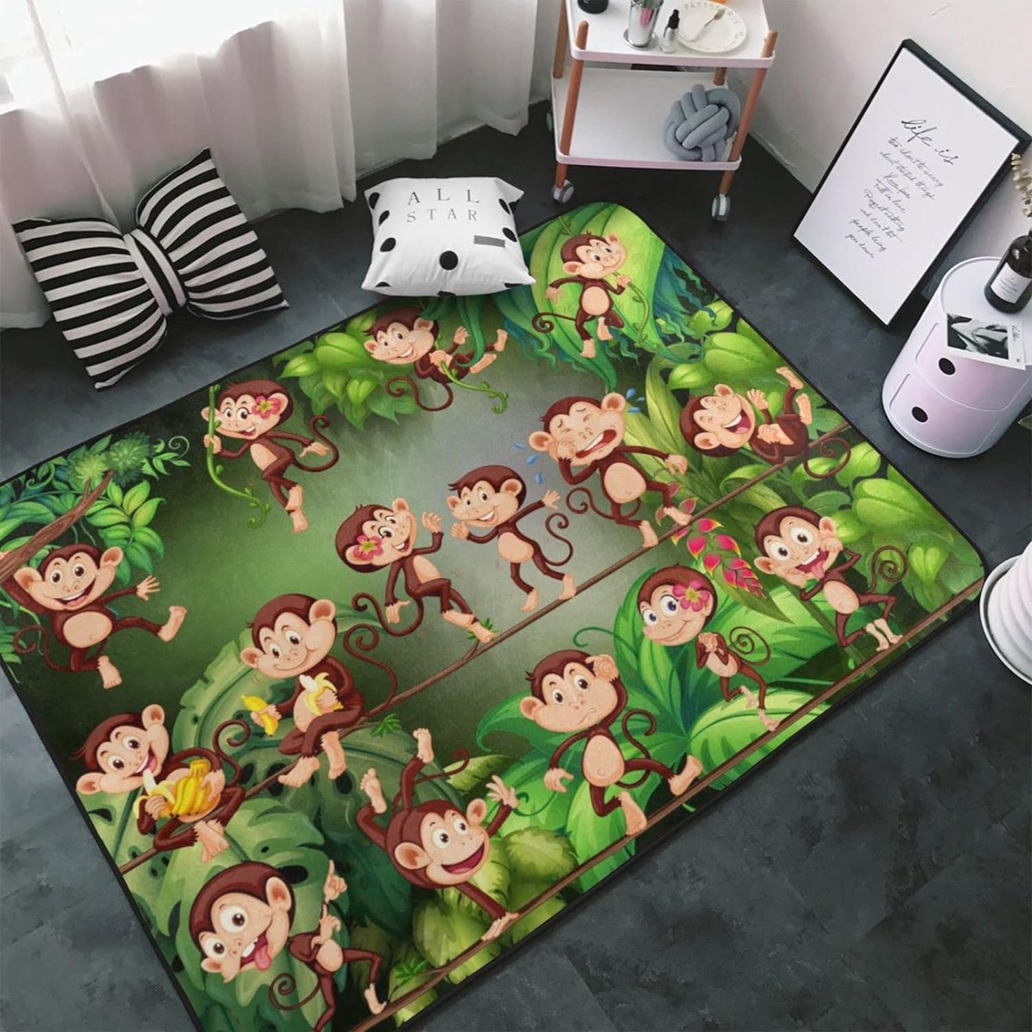 

Ковер с дикими мультяшными животными, Ковер с африканскими сафари-животными для детей, Кавайный декор комнаты, Придверный коврик для прихожей, Напольный коврик с дикой природой джунглей 40x60cm