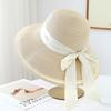 French bow elegant straw hat women's spring summer eaves sun hat beach vacation face hat
