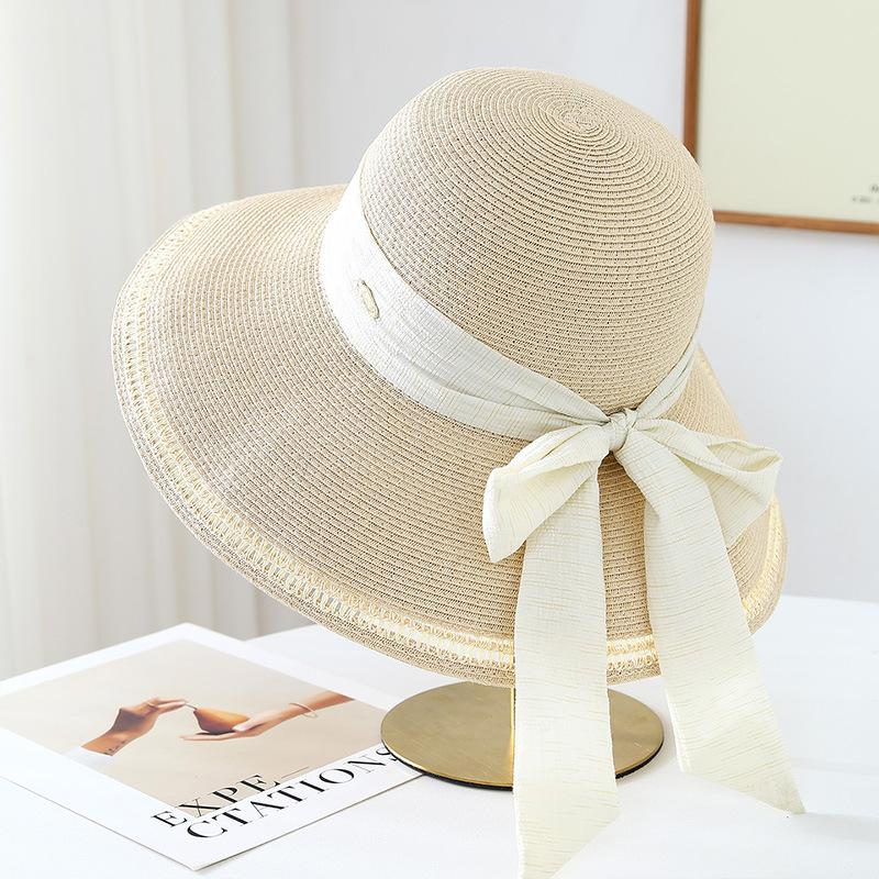 French bow elegant straw hat women's spring summer eaves sun hat beach vacation face hat