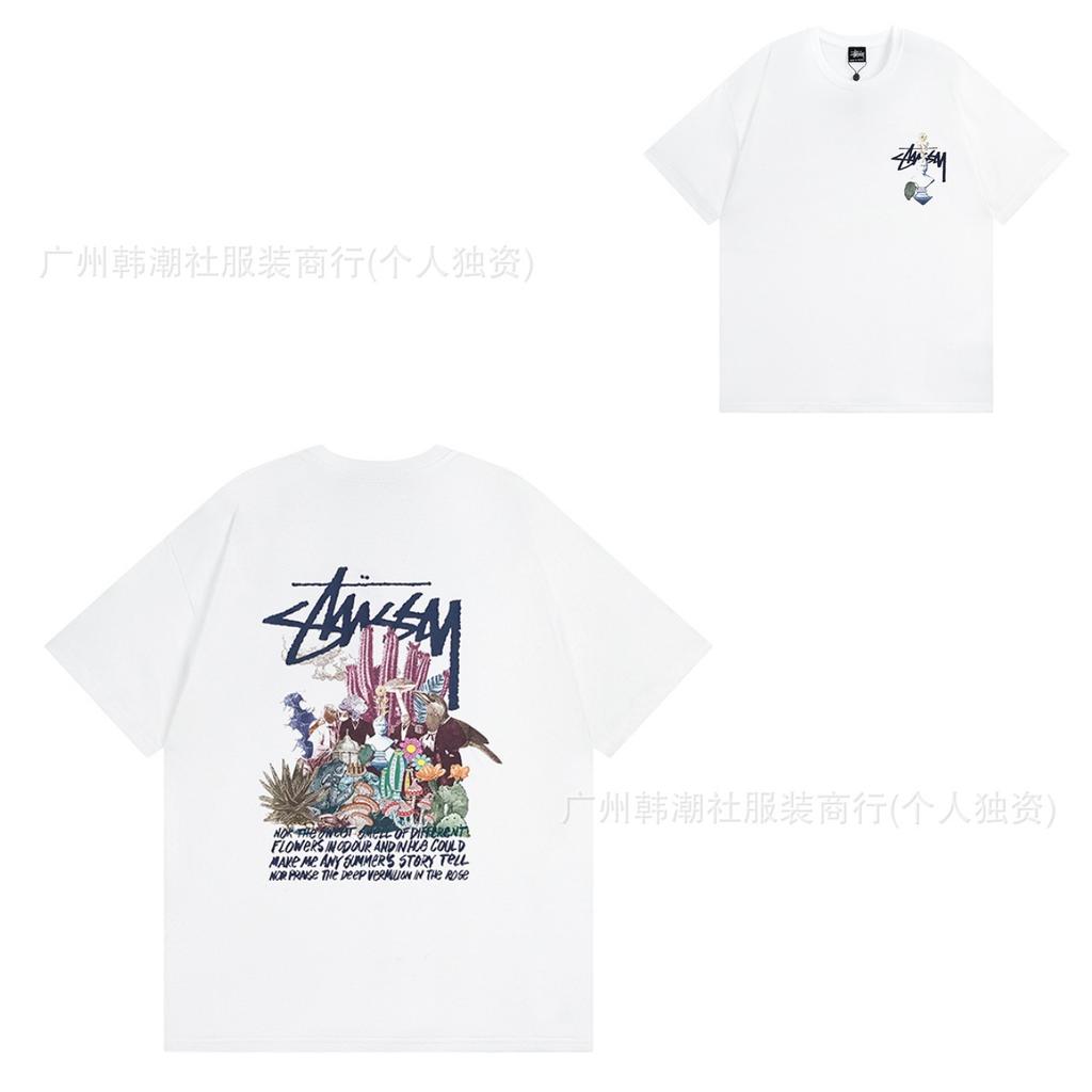 [2] American trendy brand short-sleeved t-shirt black and white collection printed short-sleeved t-shirt casual couple men and women of the same style