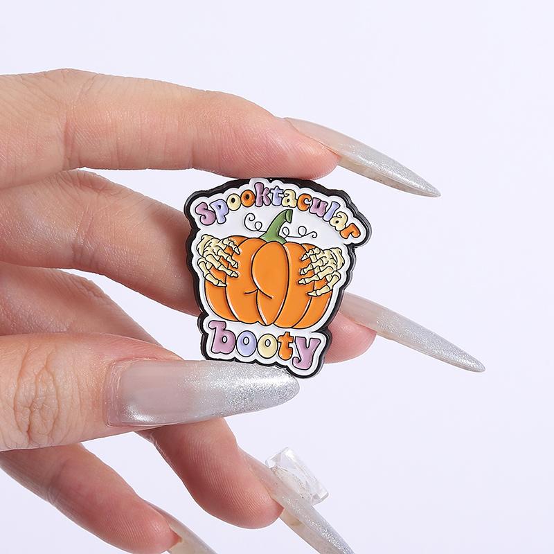 Pumpkin Butt Skeleton Hand Enamel Pins Spooktacular Booty Halloween Brooches Lapel Badge Fashion Jewelry Gifts for Friends