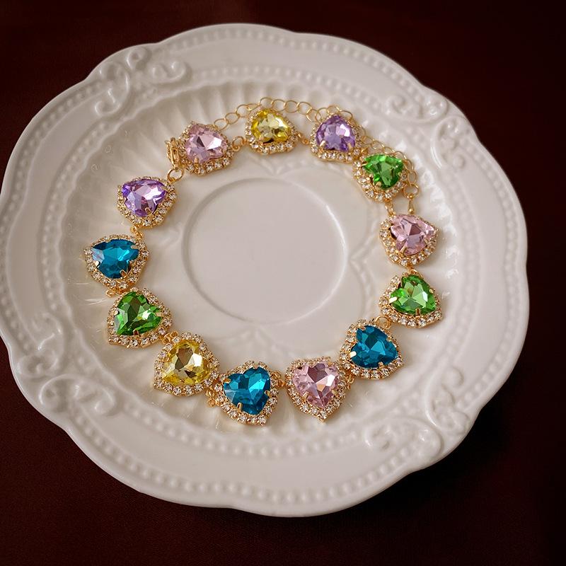 Colorful Rhinestone Heart Choker Necklace - French High-End Luxury Fashion for Women