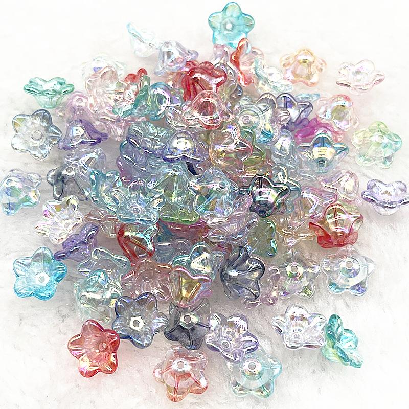 50pcs 7x13mm Gradual Change Acrylic Bellflower Beads Caps Jewelry Findings Charms Bracelets Spacer Beads for Jewelry Making