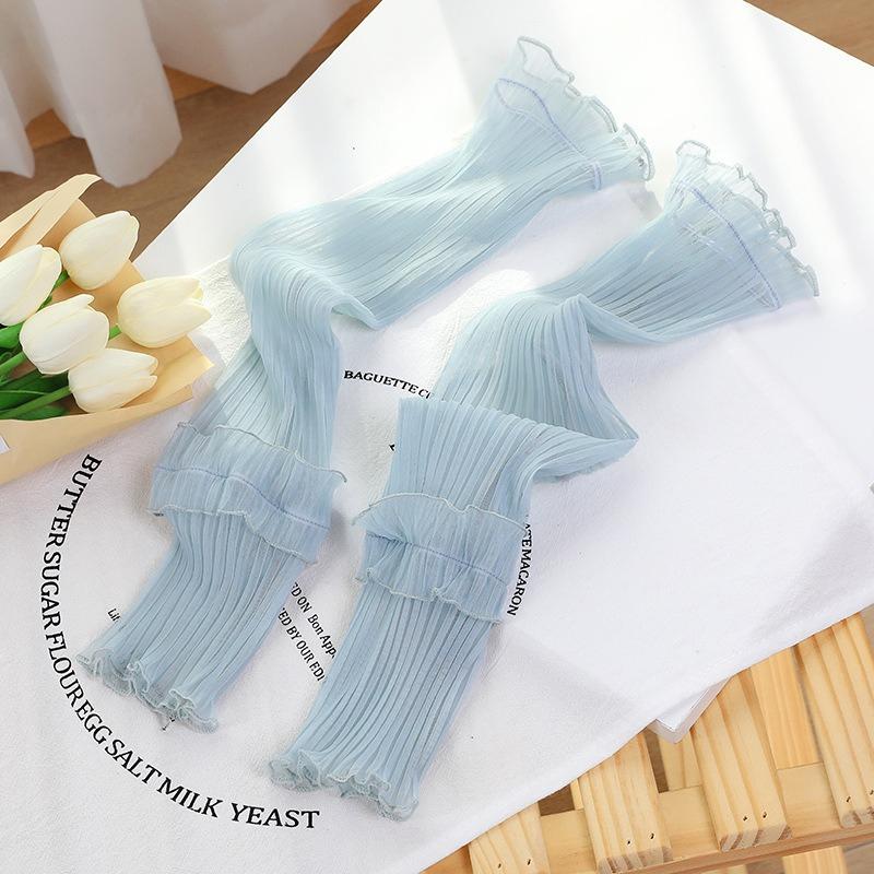 

Women s Sexy Transparent Lace Pleated Solid Color Stacked Socks Summer Thin Leg Warmers Fashion Sun-proof Breathable Long Socks One Size серый