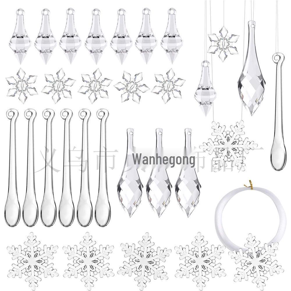 50 průhledných ozdob ve tvaru rampouchů a sněhových vloček pro DIY vánoční stromek