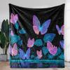 1pc Zeal Lily Vintage Glowing Neon Glow-in-the-Dark Butterfly & Leaf Print Flannel Throw Blanket - Soft Cozy All-Season Bedsprea