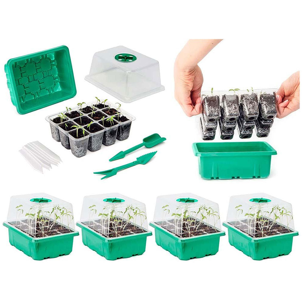 Full Spectrum LED Grow Light with Seedling Tray Plant Seed Starter Trays Greenhouse Growing Trays with Holes 12 Cell Per Tray