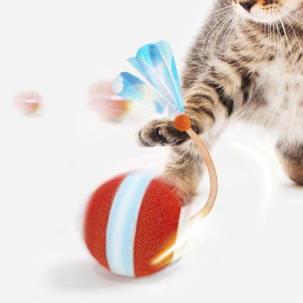 Interaktiver Katzenspielzeugball mit elastischem Netzschwanz, automatisches Haustier-Trainingsspielzeug, bewegungsaktiviertes elektrisches Katzenspielzeug für Wohnungskatzen