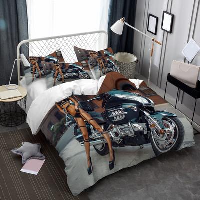 2/3pcs Motorcycle Bedding Set, Lingerie, High Heels, Brick Building Digital Printed 3D Bedroom Quilt Cover Set