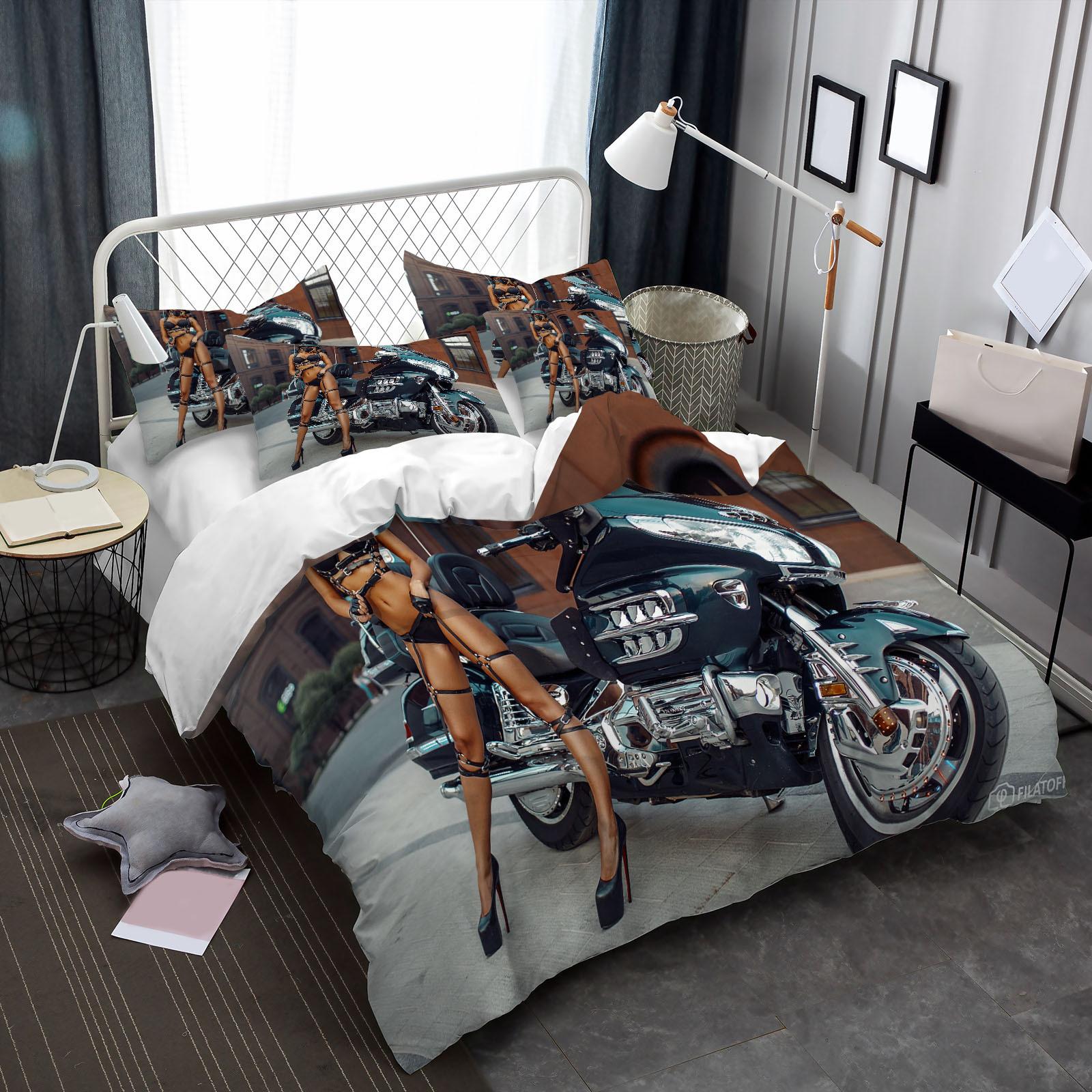 

2/3pcs Motorcycle Bedding Set, Lingerie, High Heels, Brick Building Digital Printed 3D Bedroom Quilt Cover Set (135x200cm)