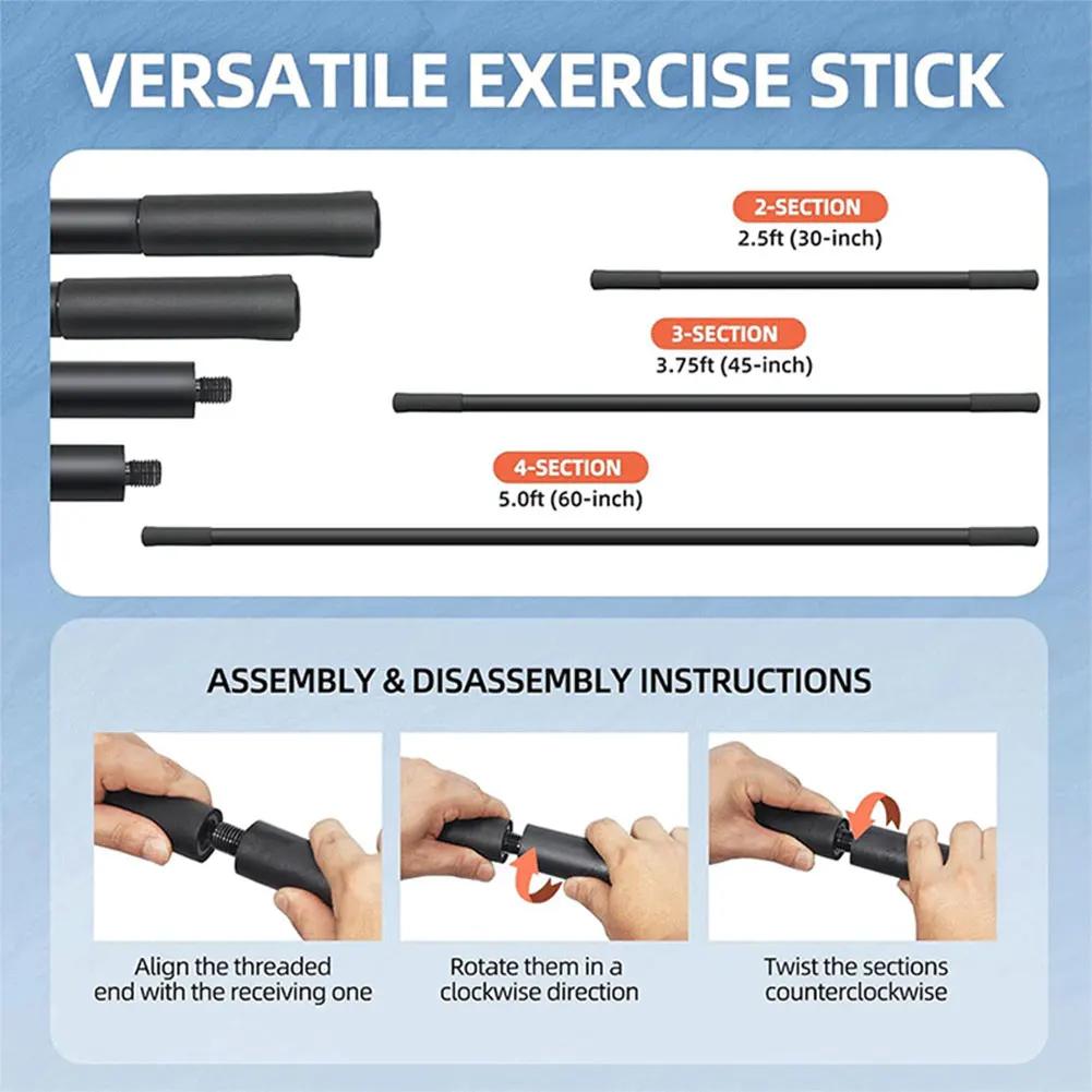 Yoga Stick 5 Ft Stretching Stick Adjustable Stretching Exercise Stick with Non-Slip Handle Stretch Stick for Exercise Stretching