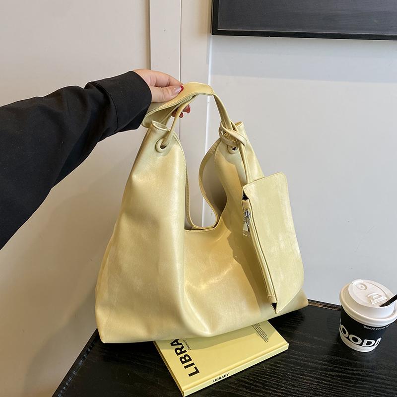 Einfache Damen-Komposit-Tasche mit großem Fassungsvermögen, vielseitige einfarbige Tragetaschen für den täglichen Gebrauch und Reisen, klassische PU-Leder-Einschultertasche