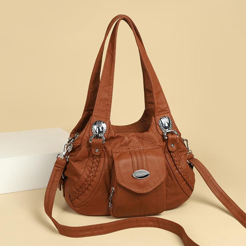 Women's Soft Leather Shoulder Bag Large Capacity Tote Bag Middle-aged Mother Crossbody Bag