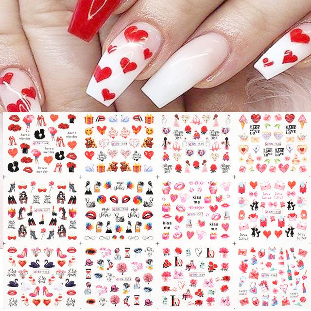 Nail Art Stickers Valentine's Day Series Rose Love Lip Print Letters Love Tree Watermark Nail Stickers