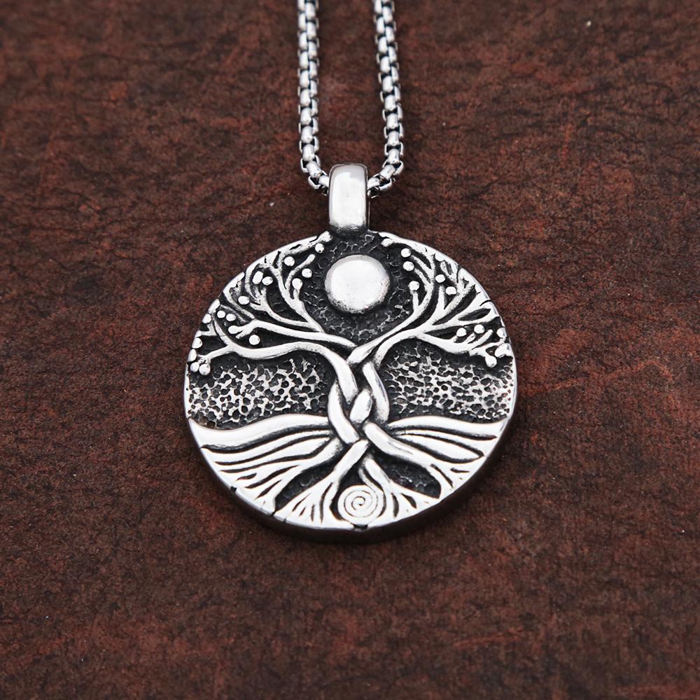 Vintage Nordischer Wikinger Lebensbaum Anhänger für Männer Edelstahl Yggdrasils Halskette Amulett Schmuck Geschenk