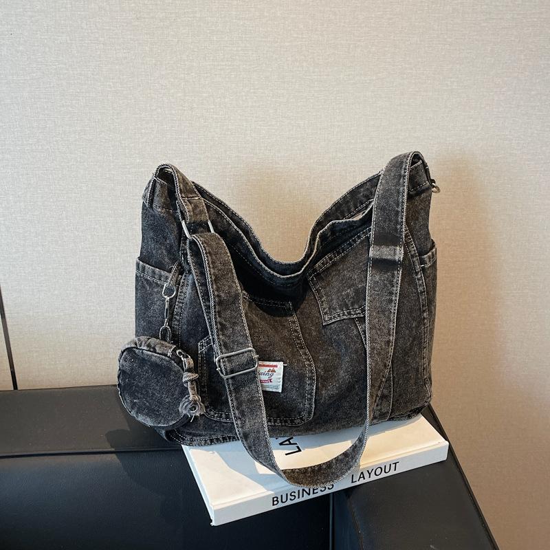 Large capacity denim bag women's new trendy fashion commuter big bag tote summer versatile messenger bag