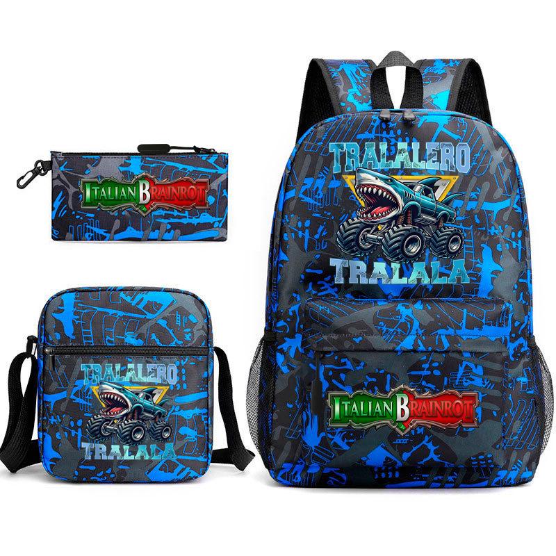 Cartoon abstract Shanhaijing primary school students and teenagers backpack schoolbag tongtongsahur three-piece set L