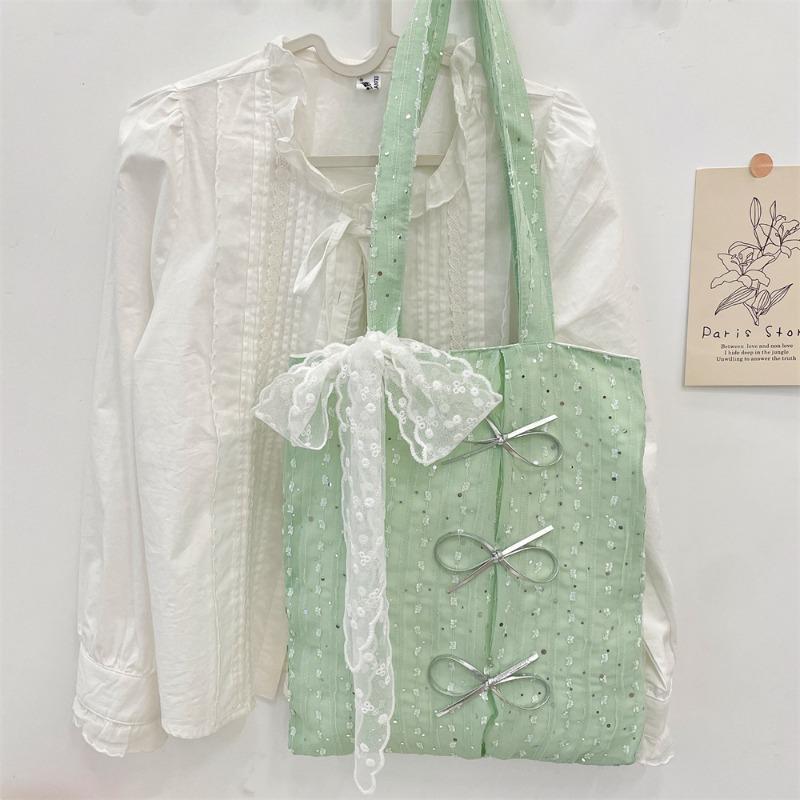 New Summer Sequins Gentle Bow Handbag Women's Large-capacity Shoulder Bag Going Out Canvas Bag