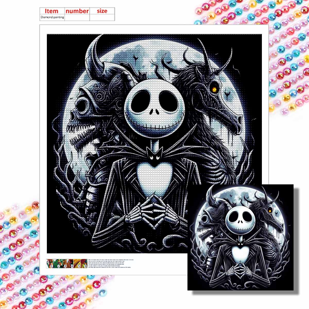 

5D DIY Diamond Painting Decorative Skeleton Full Round Drill Scenery Diamond Embroidery Cross Stitch Kits Home Decor Gift Round 20x20cm