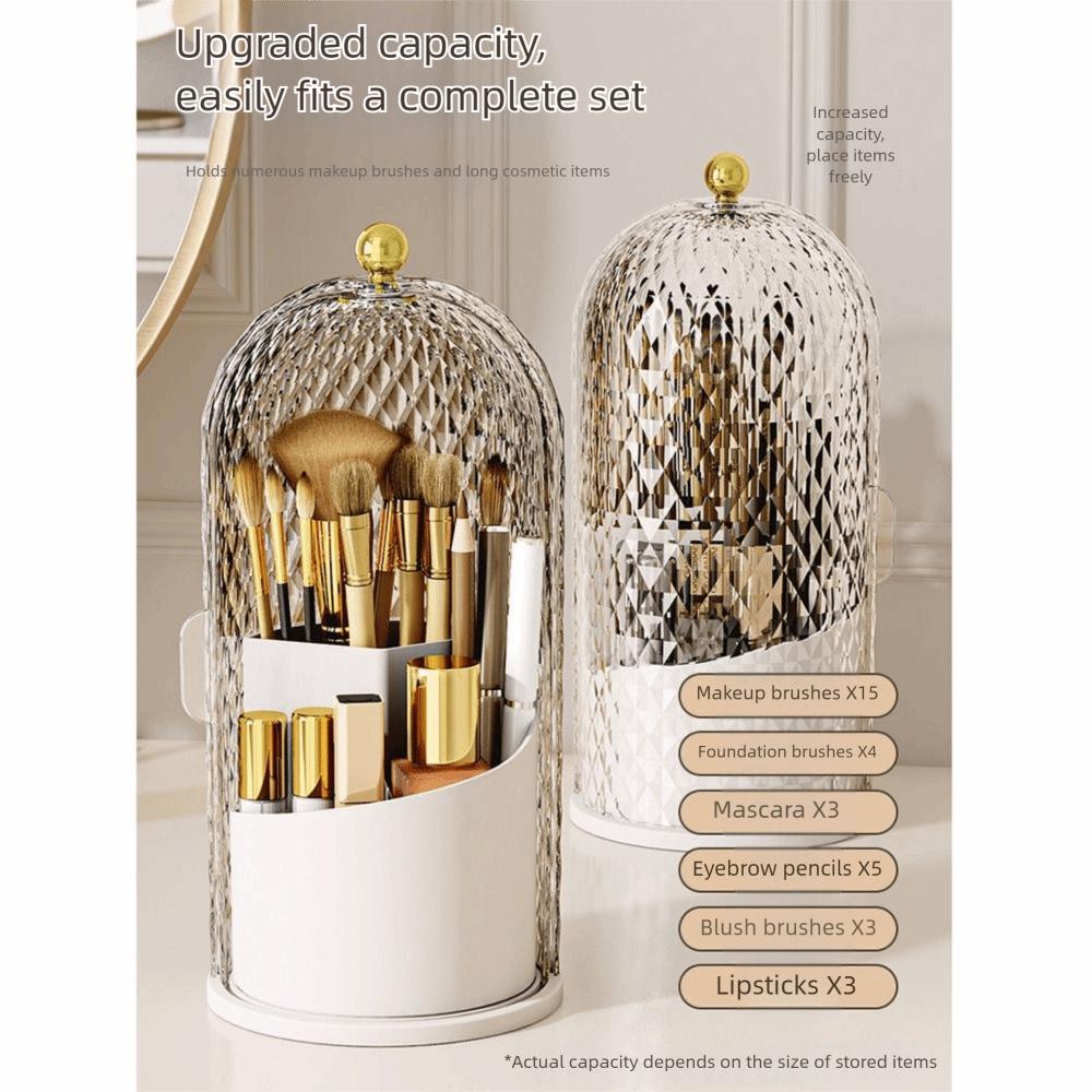 Dustproof Birdcage Makeup Brush Holder 360° Rotating Make Up Brush Bucket Eyebrow Pencil