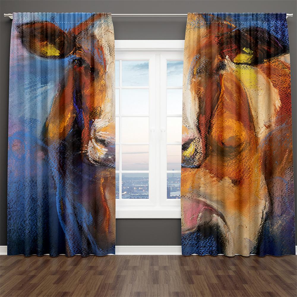 Classic Grey Black and White Yak Wild Animal 2 Pieces Shading Window Curtains for Living Room Bedroom Home Decor Hook
