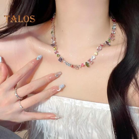 Damen-Armband mit Halskette, verschiedene Formen, bunt, Bonbonfarben, Zirkonia, verstellbare Länge, Damenschmuck, Muttertag, Feiertage, Hochzeiten, Geschenk