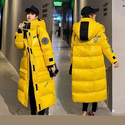 Modische, glänzende, knielange Baumwolljacke für Damen im Herbst und Winter, mittellanger, verdickter Baumwollmantel