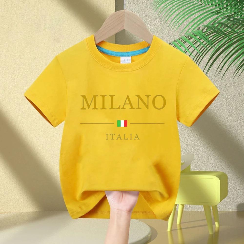 Boys and girls summer  fashionable casual MILANO ITALIA pattern printed sports round neck short sleeved T-shirt