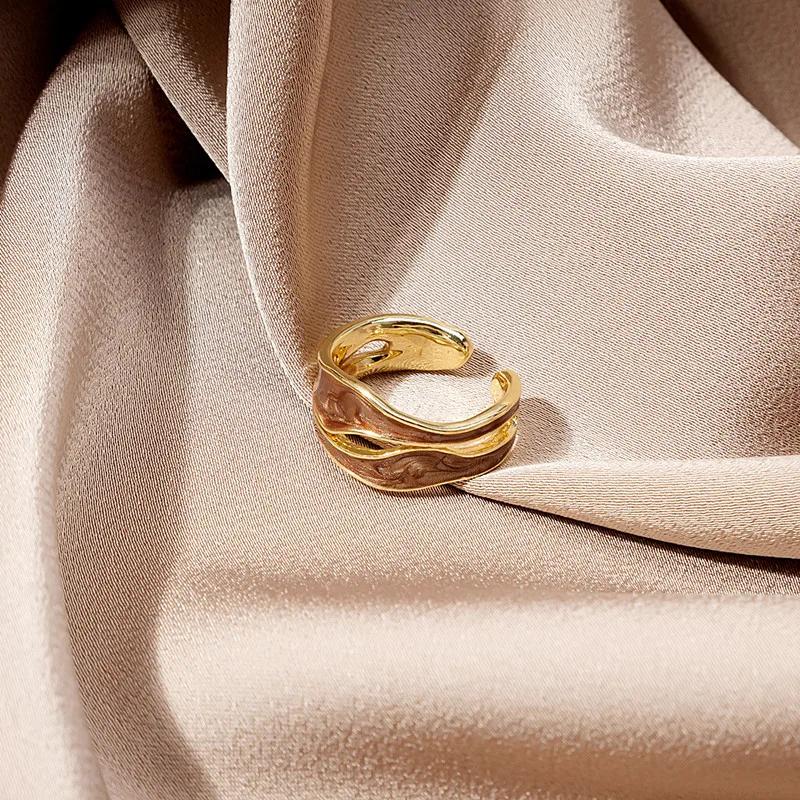 Retro Stainless Steel Double Oil Drip Open Rings for Women Luxury Irregular Adjustable Finger Ring 2024 New Trendy