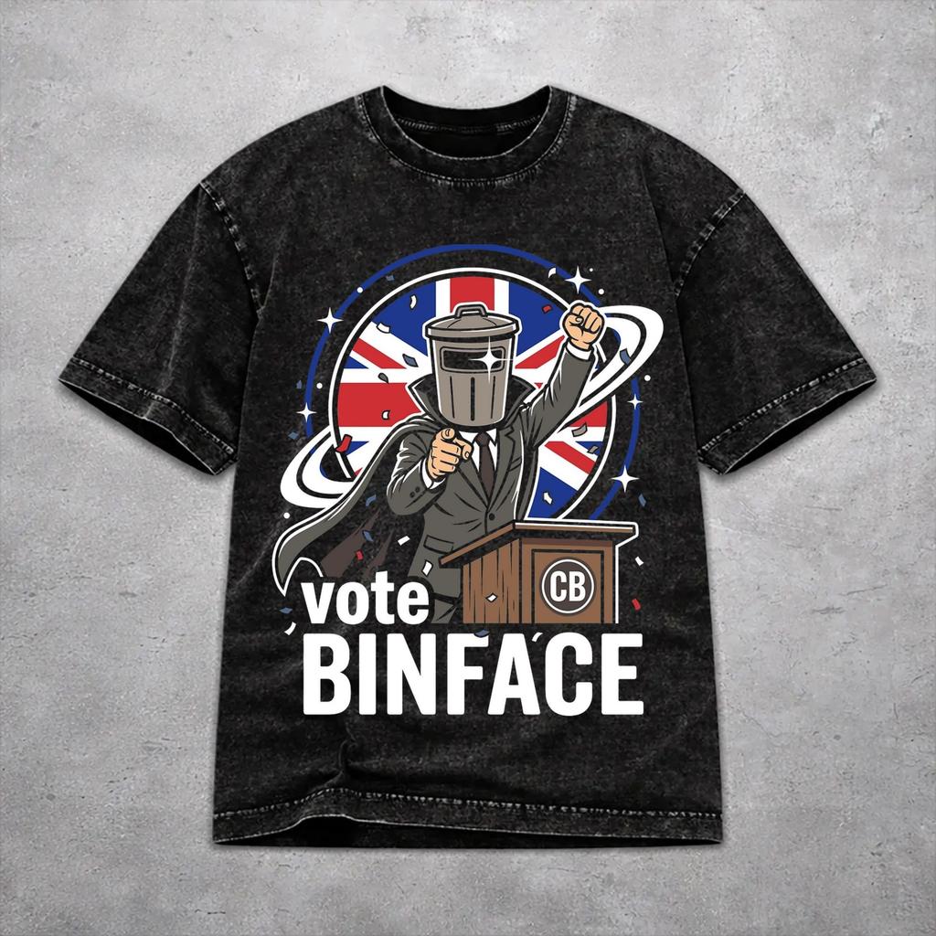 Vintage Women Men Vote Count Binface For Prime Minister Tee Shirt Oversize Washed T Shirts Apparel