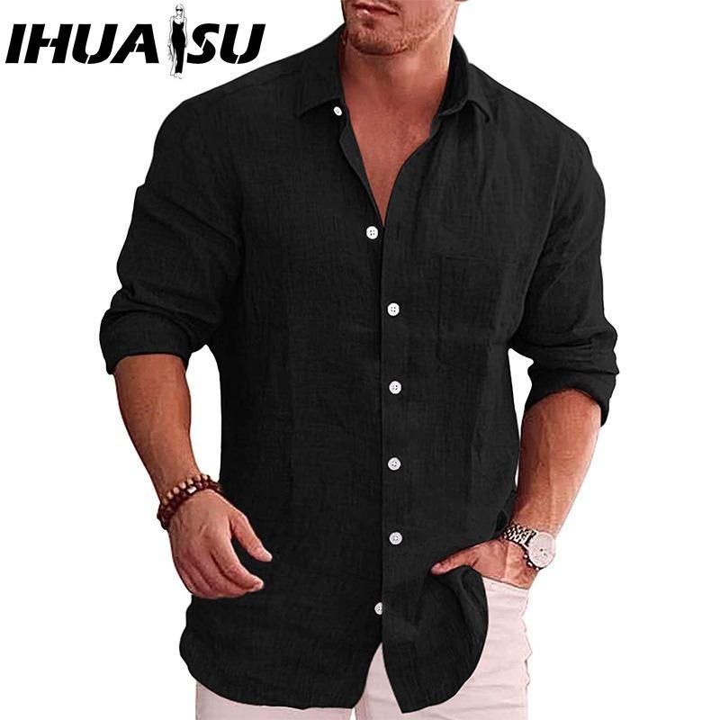 IHUASU Bavlněné tričko s dlouhým rukávem Pánská móda Volné tričko S potiskem Soucitné tričko