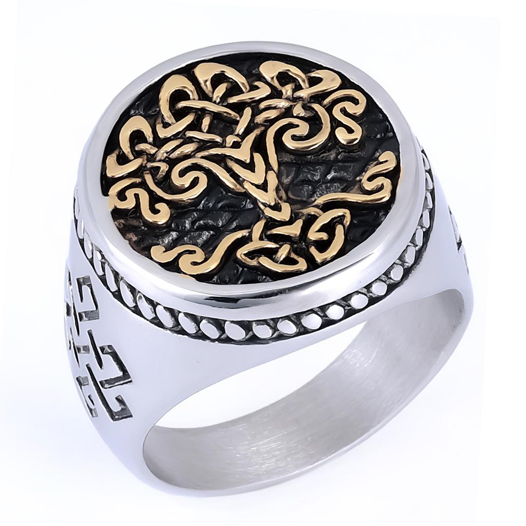 Mens Vintage Hip Hop Style Tree of Life Botanical Element Stainless Steel Ring