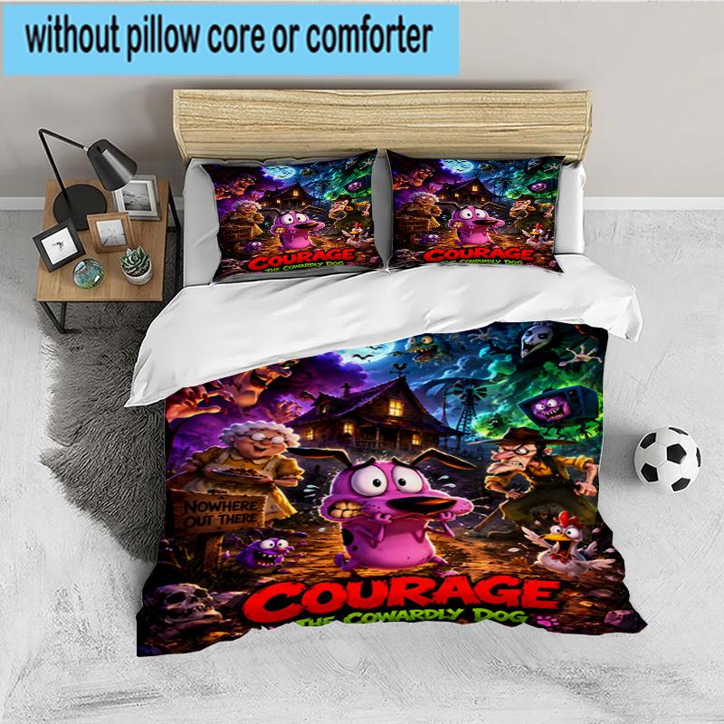 Courage dog Moonlit Adventure 3PCS Bedding set,Ideal for 1pc Duvet Cover And 2pcs Pillowcases Perfect for Fan gift,Ideal for Bedroom, Dormitory
