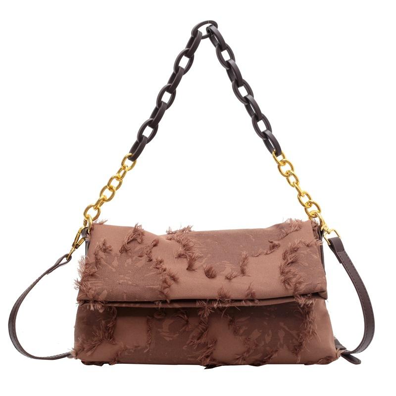 Retro Green Tassel Canvas Underarm Bags  Autumn Women Chic Chains Handbags Ladies Temperament Shoulder Bag for Party