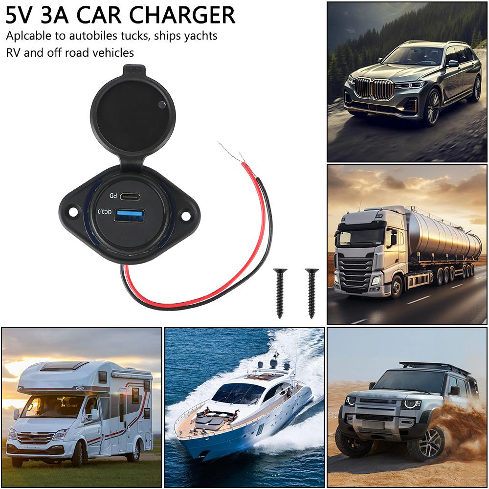 Car Charger USB Charger with Sliding Cap Fast Charge USB Charger Light Car Charger 12-24V QC3.0+ PD Car USB Port Charger