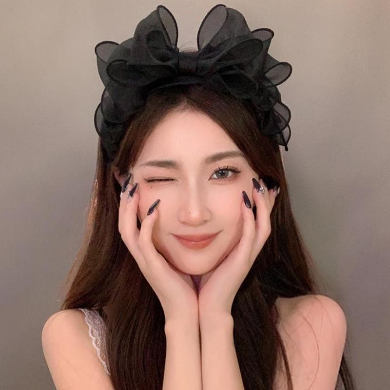 Retro-Mode Schwarze Schleife Stirnband Haarbänder Elegantes Netz Schleife Haarband Schwarz Haarschmuck für Mädchen und Damen