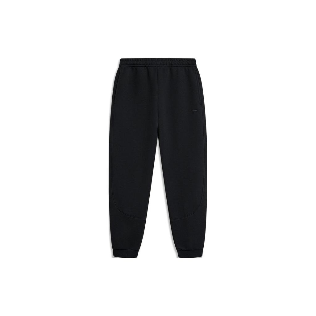 Li Ning Sports Lifestyle Series Solid Color Mid Waist Tapered Knit Joggers Men Joggers Black AKLT751-1