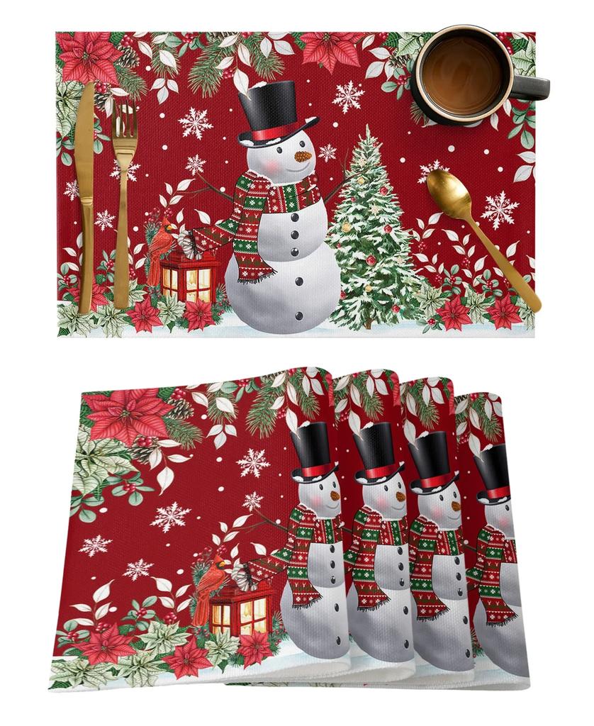 1PC Placemat Christmas Snowman Snowflake Kitchen   Coffee Dining Table Mats Coaster Pad