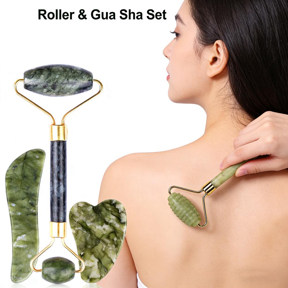 Jade Gua Sha Facial & Body Roller Massager for Full Meridian Scraping Massage.