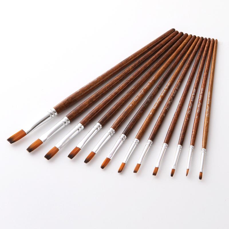 12 Pcs Nylon Hair Watercolor Brush Set Wooden Handle for DIY Oil Acrylic Painting Art Supplies