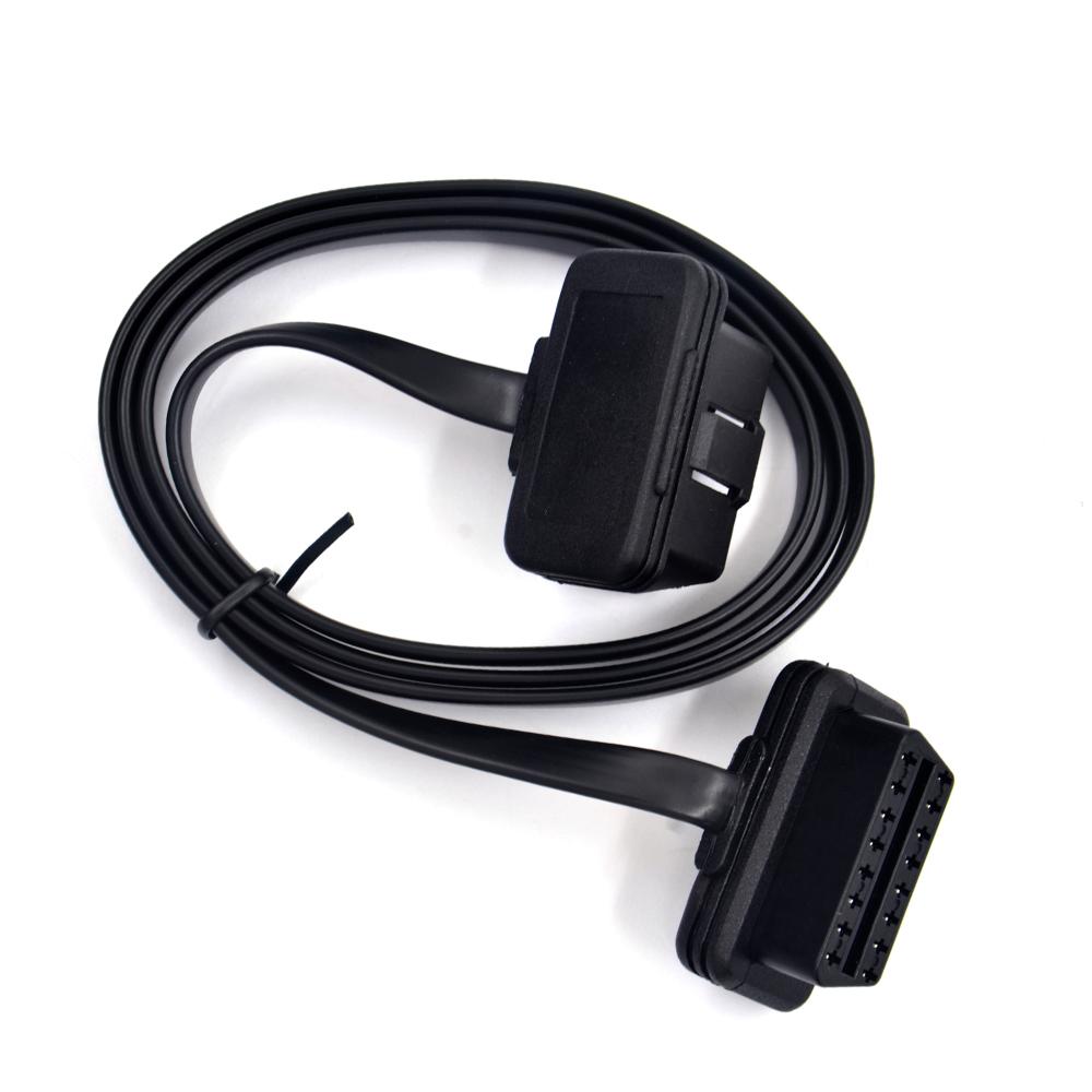 100cm 60cm Flach Dünn Wie Nudel OBD2 OBDII OBD 16-Pin ELM327 Stecker Auf Buchse Winkelverlängerungskabel Diagnose-Scanner-Anschluss