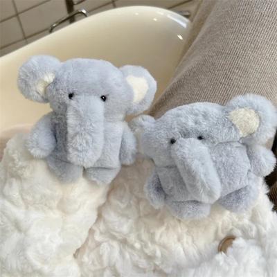 Plush Blue Elephant Earphone Case for Airpods 3D Cartoon Fur Animal Headphone Cover for Women Girls