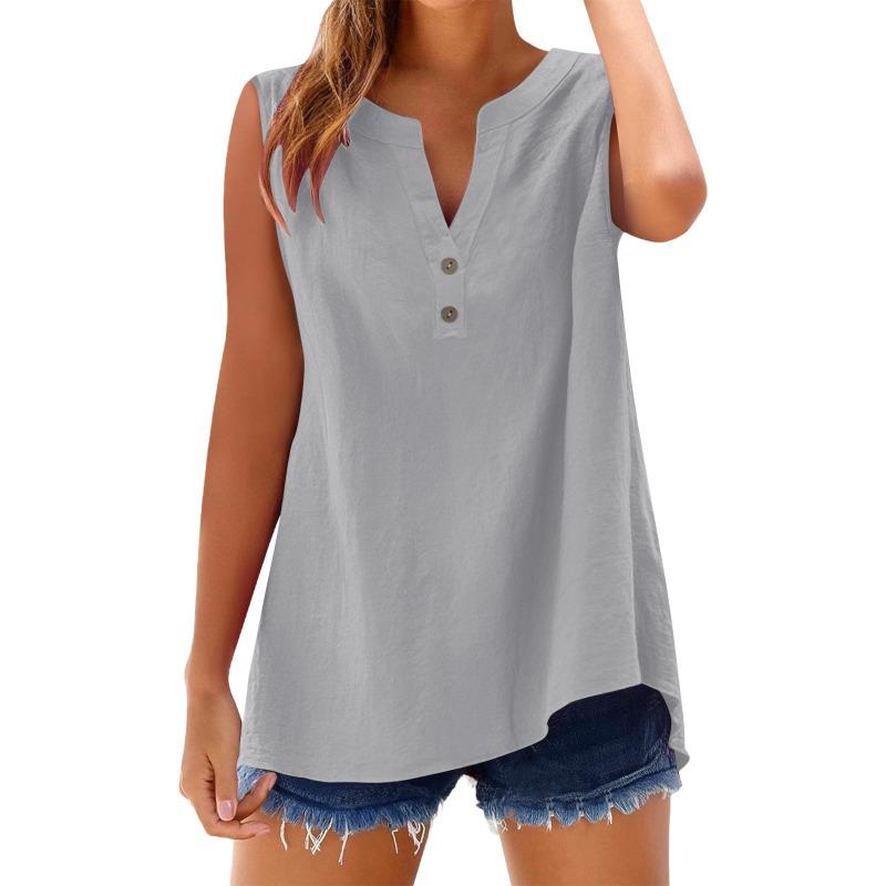 Women's Shirt Summer Fashion Casual Button Loose Sleeveless Bamboo Cotton Top Women's Wear