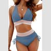 Summer Women Sexy Beachwear Bikini Set Two-Piece Color Block Strappy Swimsuit Swimwear Bathing Suit 17 Colors S-2XL