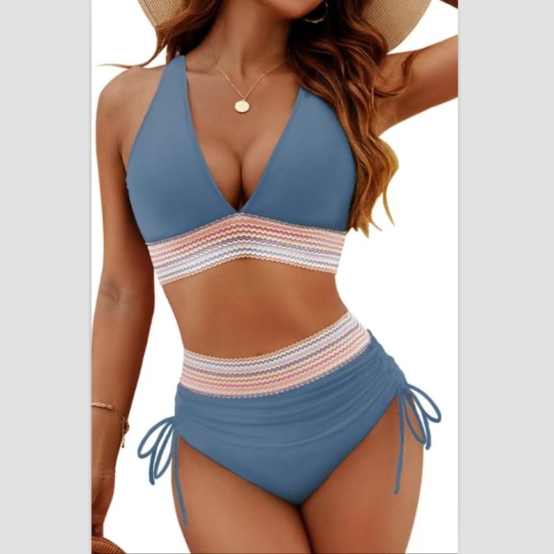 Summer Women Sexy Beachwear Bikini Set Two-Piece Color Block Strappy Swimsuit Swimwear Bathing Suit 17 Colors S-2XL