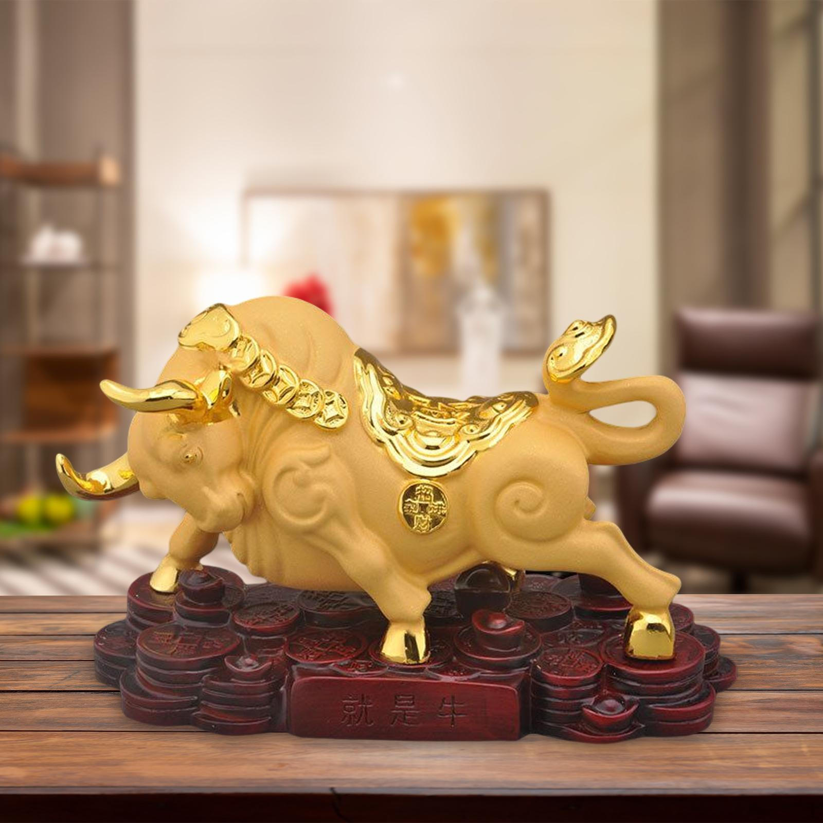 

Novelty Cow Statue Handpainted Fengshui Bull Animal Resin Craft Sculpture Artwork for Desk Living