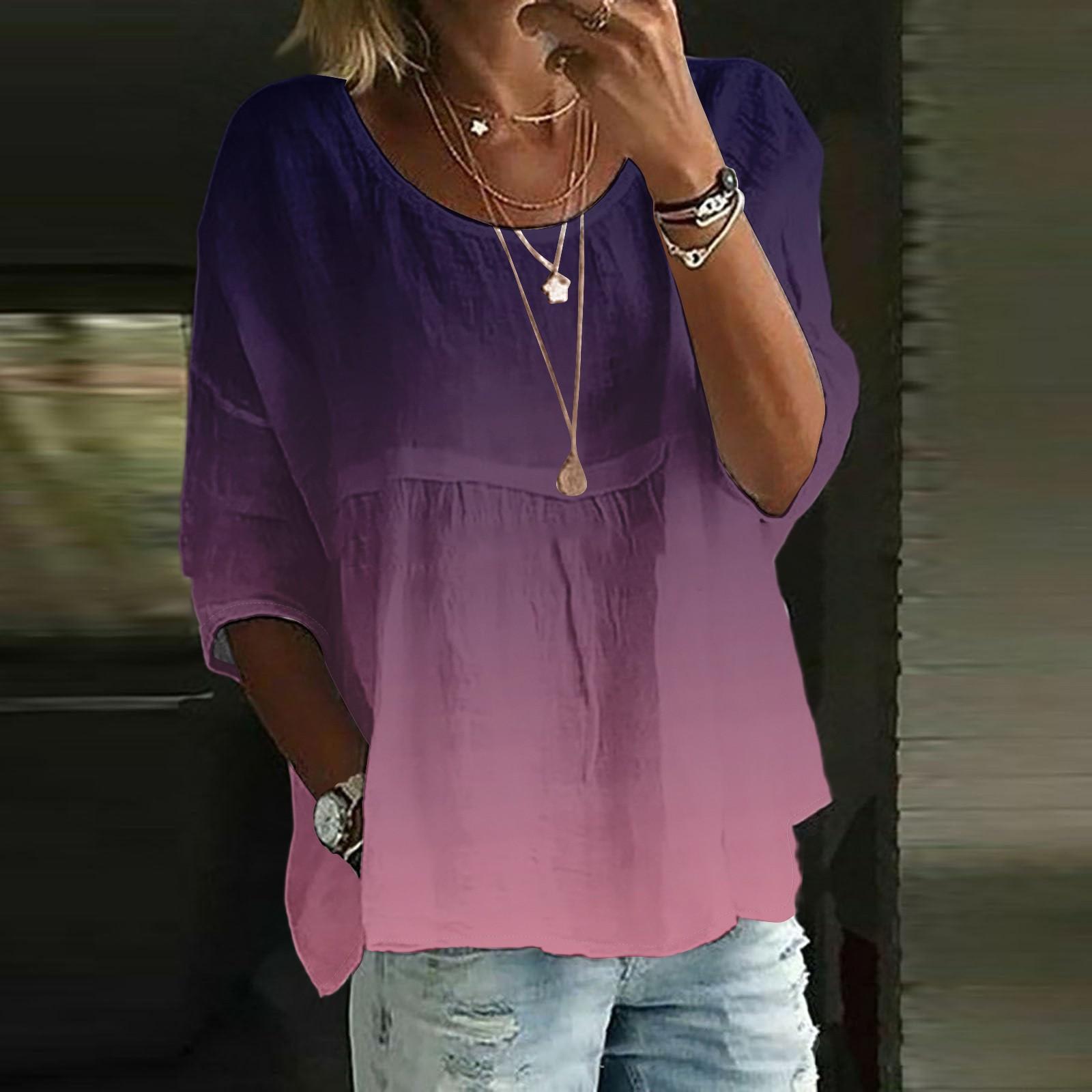 

Льняные рубашки для женщин с рукавом 3/4 на пуговицах с круглым вырезом летние топы нарядные повседневные милые рубашки M