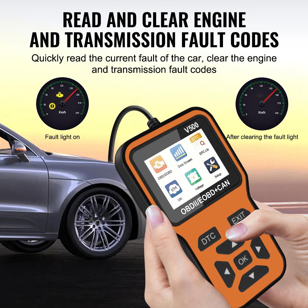 V500 Code Reader Read Vehicle Information Check Engine System Car OBD2 Diagnostic Tools OBD II Scanner Battery Tester Fault Code Clear Universal