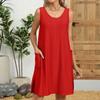 Sleeveless Scoop Neck Casual Loose Fit Mini Dress with Side Slits and Subtle Pattern for Women Summer Beach Wear
